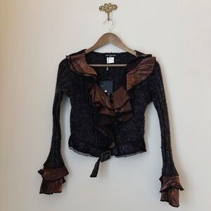 Grifflin Paris Mohair Ruffle Cardigan Sweater Large NEW NWT